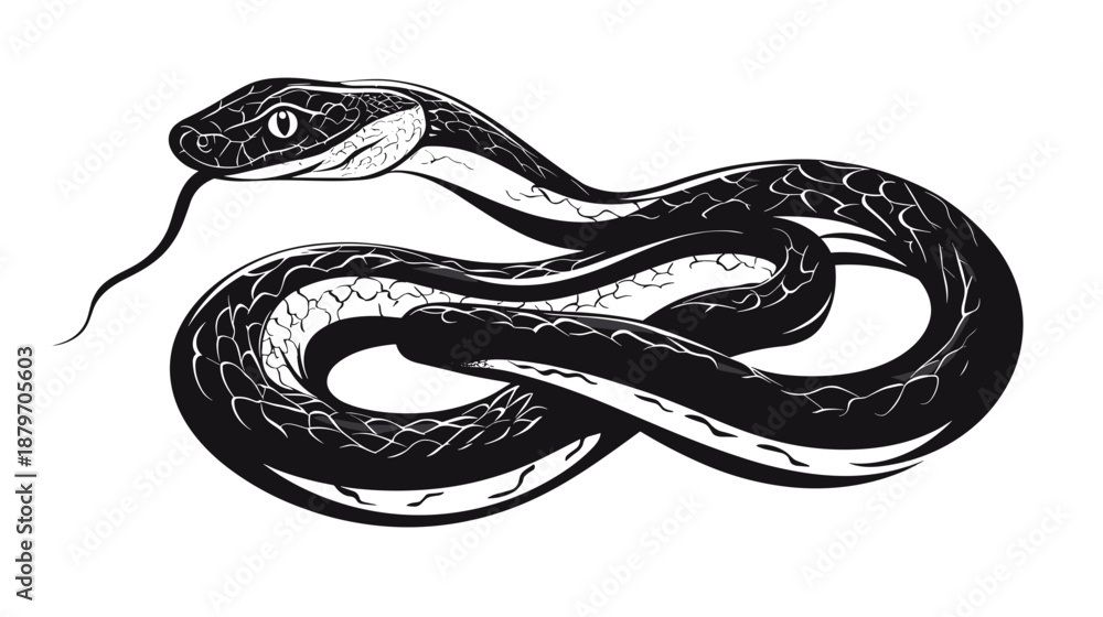 Obraz premium Black and White Snake Illustration.