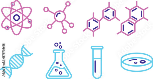 Brightly colored science icons for chemistry biology and laboratory work