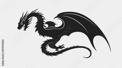 Black Dragon Silhouette Fantasy Creature Illustration.