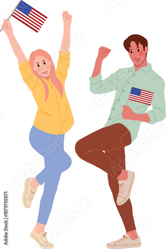 men and women with a usa flag