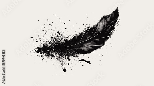 Black Feather with Ink Splatter Detail.