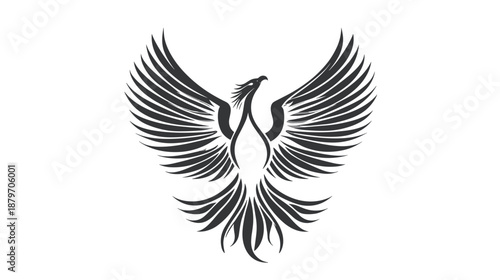 Black Phoenix Bird Silhouette Illustration.
