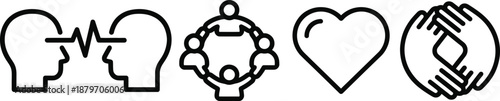 Set of human connection empathy and psychology related outline icons