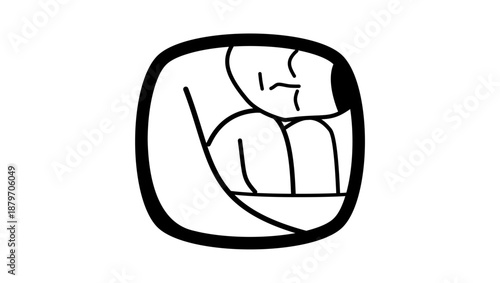 young woman sleeping in box, black isolated silhouette