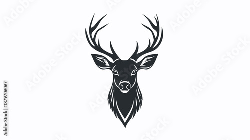 Black Silhouette Deer Head with Antlers.