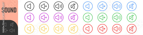speaker, sound, volume icon set , low and hight level volume speaker icon. voice, audio, silent, mute icons in flat style for media player app and website