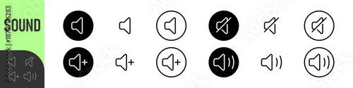 speaker, sound, volume icon set , low and hight level volume speaker icon. voice, audio, silent, mute icons in flat style for media player app and website