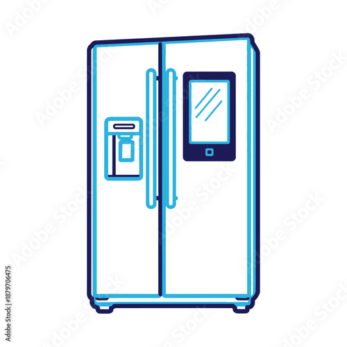 Modern Refrigerator with Digital Display and Ice Maker.
