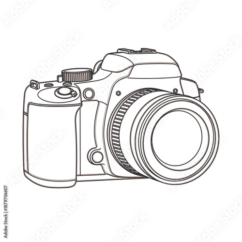 Digital Camera with Lens Illustration.