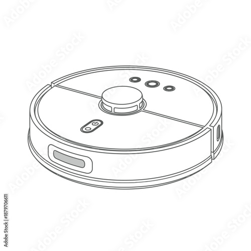 Robot Vacuum Cleaner Line Art Illustration.