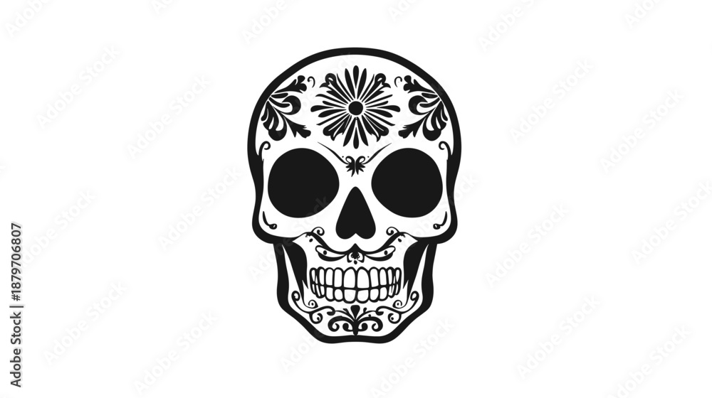Obraz premium Decorative Sugar Skull Illustration Black White.