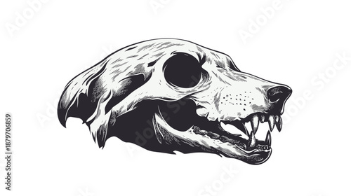 Detailed Illustration of Animal Skull Profile.