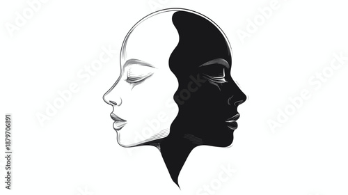 Dual Profile of Human Head Illustration.
