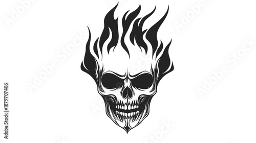 Flaming Skull Illustration with Fiery Details.