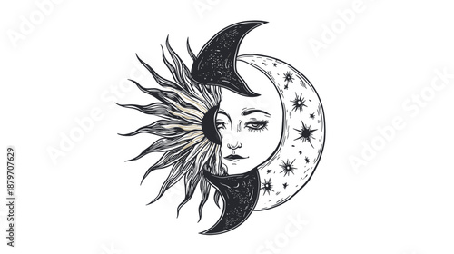 Illustration of Sun and Moon Faces.