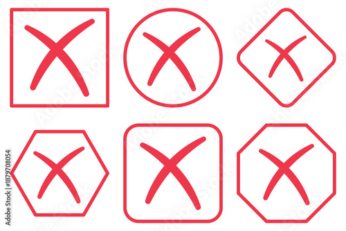 Cancel Icon Set. Ban Sign Vector Illustration. Close Symbol, Red Cross Sign Isolated On White Background. 