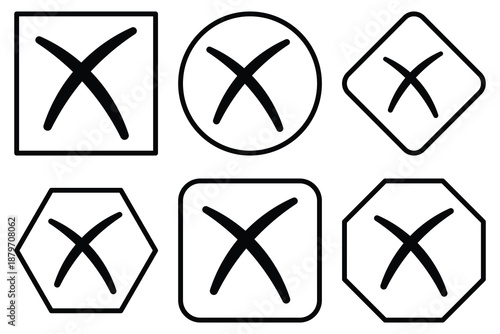 Cancel Icon Set. Ban Sign Vector Illustration. Close Symbol, Black Cross Sign Isolated On White Background. 