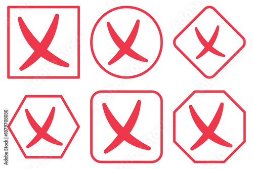 Cancel Icon Set. Ban Sign Vector Illustration. Close Symbol, Red Cross Sign Isolated On White Background. 