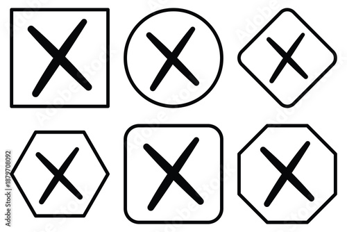 Cancel Icon Set. Ban Sign Vector Illustration. Close Symbol, Black Cross Sign Isolated On White Background. 