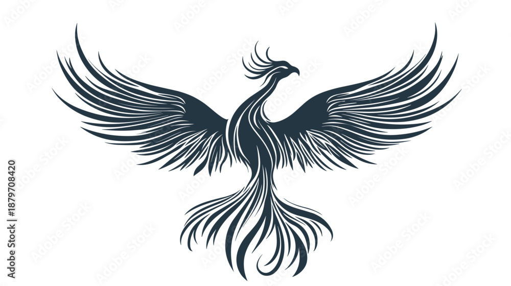 Fototapeta premium Phoenix Bird Silhouette with Outstretched Wings.