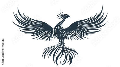 Phoenix Bird Silhouette with Outstretched Wings.