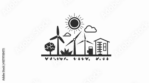 Renewable Energy Sources Illustration with Wind Turbines.