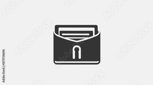 Simple Black Wallet Icon with Card.