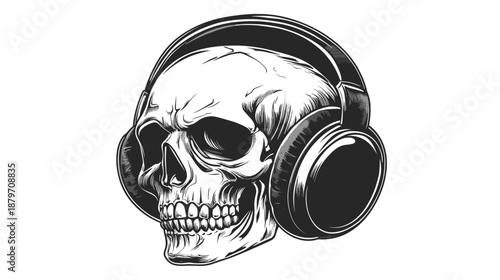 Skull Wearing Headphones Illustration Design 2.