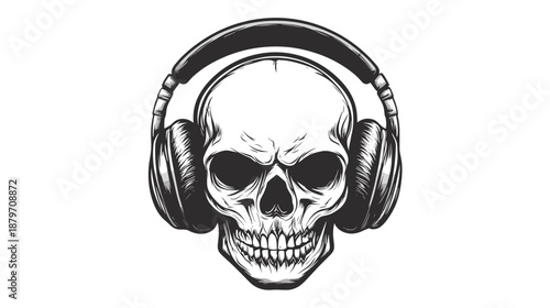 Skull with Headphones Illustration Design.