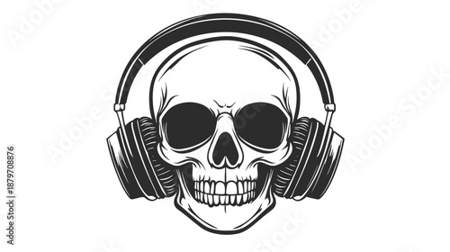 Skull Wearing Headphones Illustration Design.