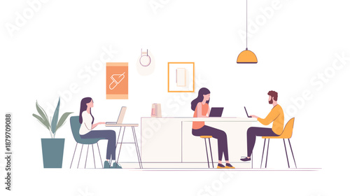 Three People Working on Laptops Together.