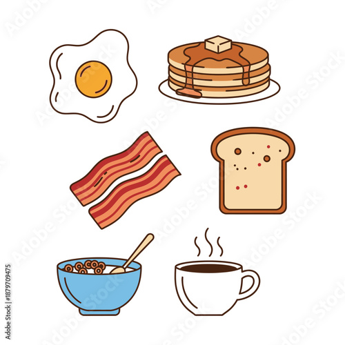 Breakfast Foods Including Egg and Coffee.