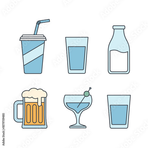 Assorted Beverage Containers and Drinks.