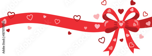 Red Ribbon with Heart Pattern and Bow.