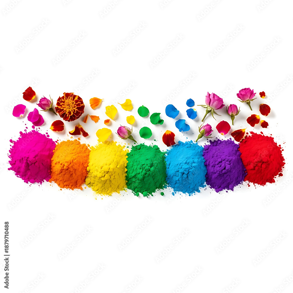 Naklejka premium Vibrant Holi colors and rose petals celebration