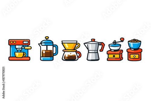 Collection of coffee making equipment icons