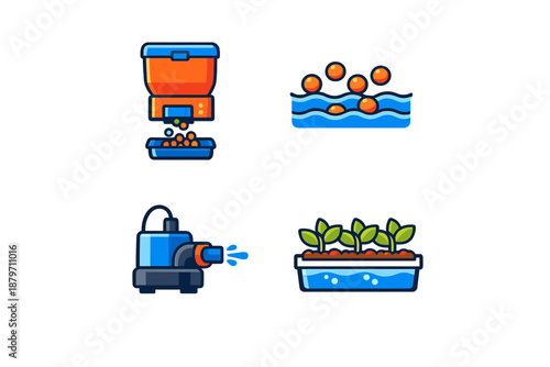 Hydroponics and Automated Gardening Icons Set