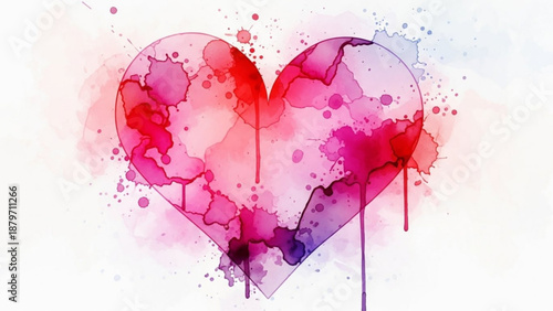 A vibrant watercolor heart illustration with pink and purple hues