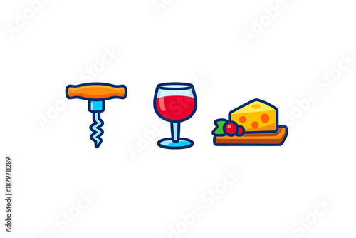 Wine and Cheese Icons