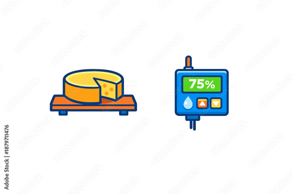 Naklejka premium Cheese wheel and digital display with percentage