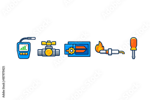 Set of industrial tools and equipment icons