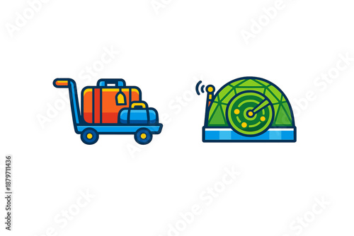Luggage cart and radar icon