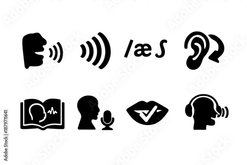 Pronunciation Training Icons. Pronunciation Training. Filled icon set of Pronunciation Training: mouth
