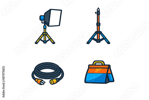 Photography equipment icons set