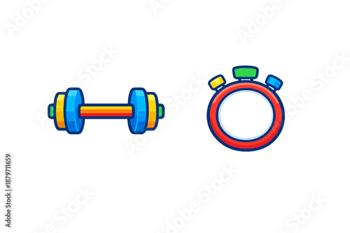 Dumbbell and Stopwatch Icons with Neon Glow
