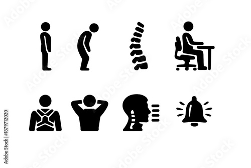 Posture Icon Set. Posture Correction. Filled icon set of Posture Correction: correct posture standing,