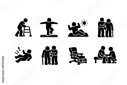 Elderly Rehabilitation Icons. Elderly Rehabilitation. Filled icon set of Elderly Rehabilitation: senior
