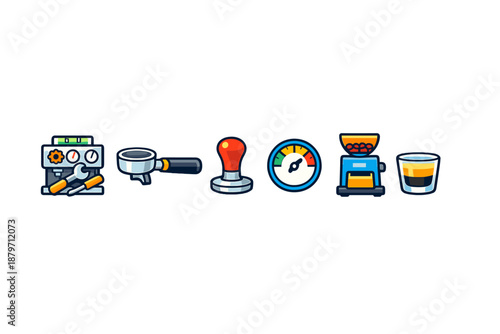 Coffee Making Equipment Icons Set