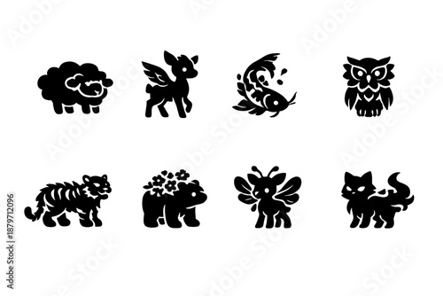  Dreamlike spring creatures. Filled icon set of Dreamlike spring creatures: cloud sheep,