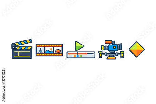 Video production icons set on a gradient background